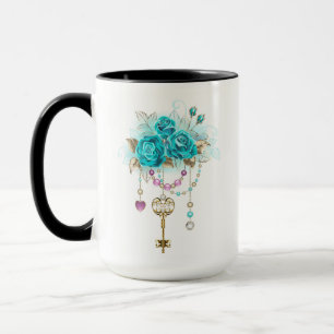Mug Roses turquoise avec touches
