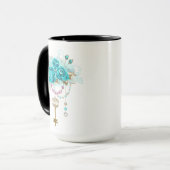 Mug Roses turquoise avec touches (Devant gauche)