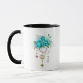 Mug Roses turquoise avec touches (Gauche)
