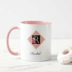 Mug Roses vintage personnalisées avec initiale "R"