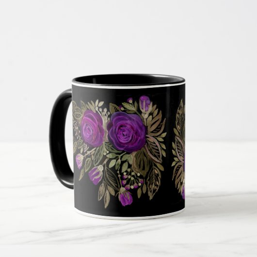 Mug Roses violettes à l'aquarelle (Devant gauche)