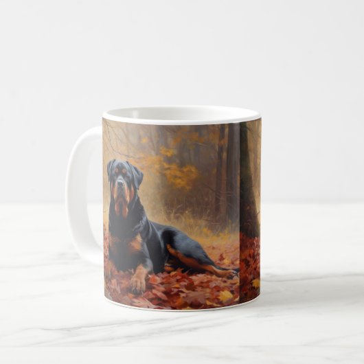 Mug Rottweiler dans les feuilles d'automne automne aut (Devant gauche)
