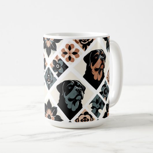 Mug Rottweiler Floral Geometric Pattern (Devant droit)