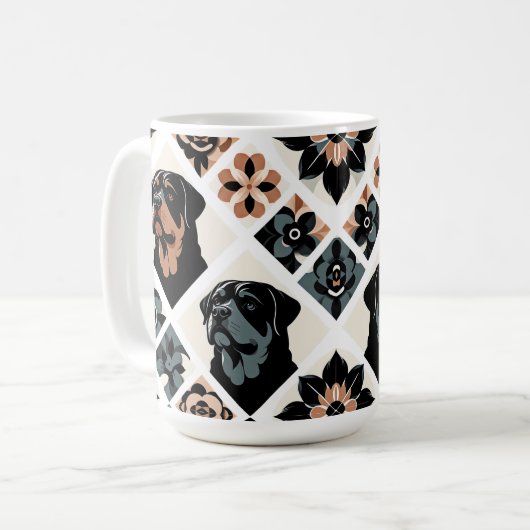 Mug Rottweiler Floral Geometric Pattern (Devant gauche)