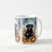 Mug Rottweiler Halloween avec citrouilles épouvantable (Devant droit)