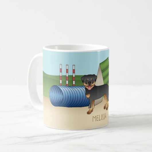 Mug Rottweiler noir et feu avec équipement d'agilité (Devant gauche)