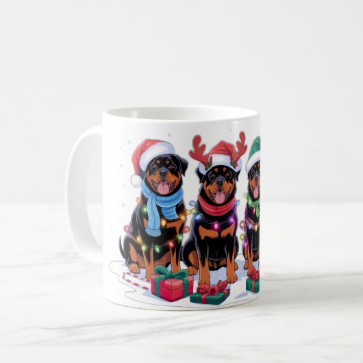 Mug Rottweiler Santa chapeau bois luth lumières de Noë (Devant gauche)