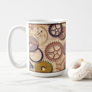 Mug Roues à vapeur, engrenages, clés, vieille carte Pe