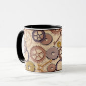 Mug Roues à vapeur, engrenages, clés, vieille carte Pe (Devant gauche)