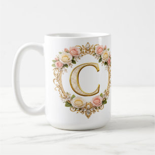 Mug Rouge à joues Rose Gold Floral Monogramme Lettre C