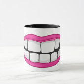 Mug rouge à lèvres rose sourire avec de grandes dents (Centre)