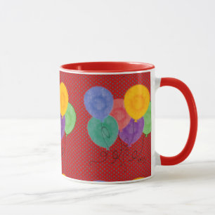 Mug Rouge avec des ballons multicouleurs