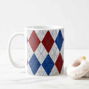 Mug Rouge, Blanc, Bleu Argyle Juillet 4 Paillettes