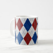 Mug Rouge, Blanc, Bleu Argyle Juillet 4 Paillettes (Devant gauche)