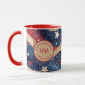 Mug Rouge Blanc Bleu Bandes Dorées (Gauche)