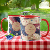 Mug Rouge Blanc Bleu Bandes Dorées