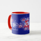Mug Rouge, Blanc et Bleu 4 juillet feux d'artifice (Devant gauche)
