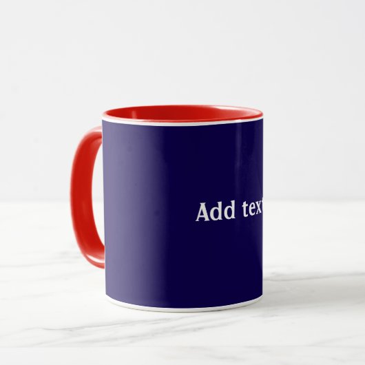 Mug Rouge, blanc et bleu avec texte blanc, (Devant gauche)