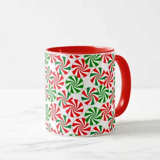 Mug Rouge blanc et vert Peppermenthe Motif (Devant droit)