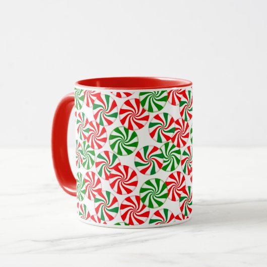 Mug Rouge blanc et vert Peppermenthe Motif (Devant gauche)