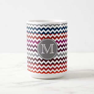Mug Rouge blanc gris Chevron Zigzag Monogramme