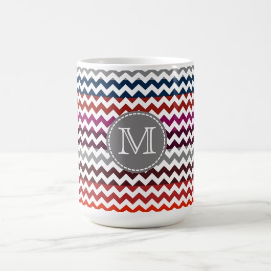 Mug Rouge blanc gris Chevron Zigzag Monogramme (Centre)