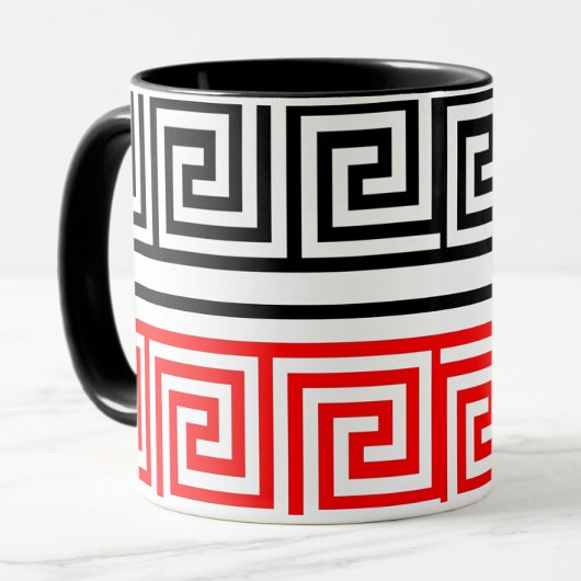 Mug Rouge Blanc noir Clé grecque Fret Motif Design