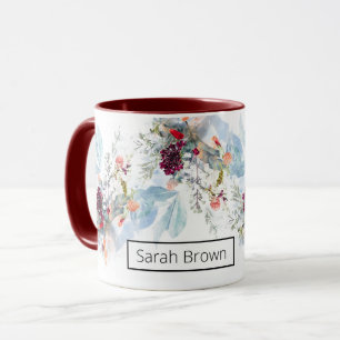 MUG ROUGE BLANC & ORANGE ÉLÉGANT FLORAL