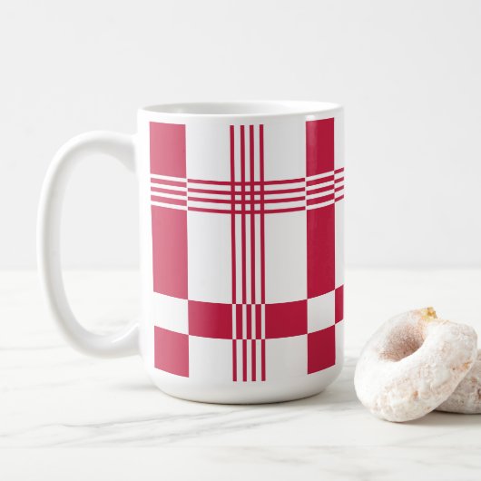 Mug Rouge blanc Tartan Check Plaid (Avec donut)