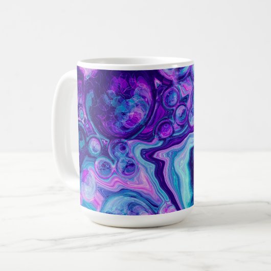 Mug Rouge, Bleu, Bokeh Rose Marbre Fluid Art (Devant gauche)