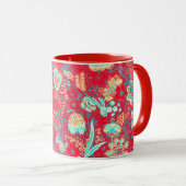 MUG ROUGE BLEU FLEURS SAUVAGES BLANCHES TULIPES, FEUI (Devant droit)