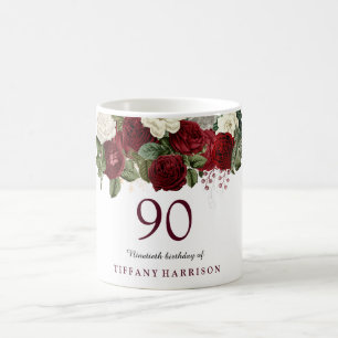Mug Rouge Bourgogne Rose blanche 90e anniversaire Favo