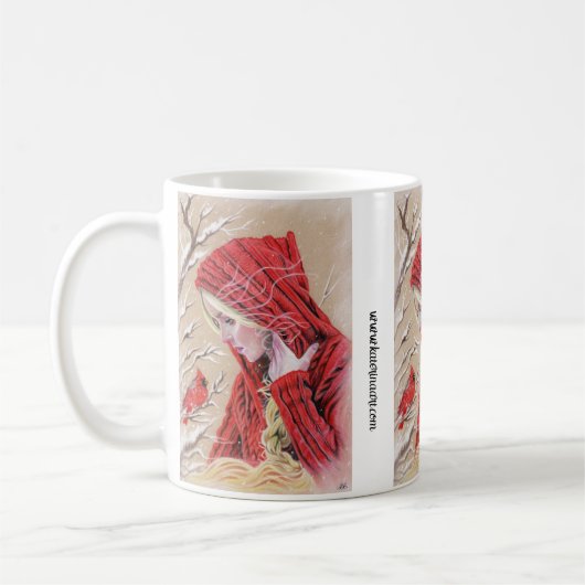 Mug rouge cardinal fille hiver Noël vacances (Gauche)