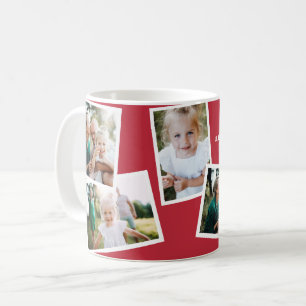 Mug Rouge de famille multi-photo élégant