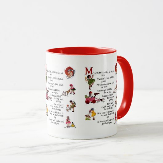 Mug Rouge de l'enfant de lundi (Devant droit)