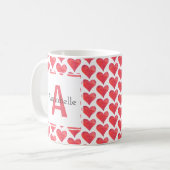 Mug Rouge de monogramme personnalisé par motif de (Devant gauche)