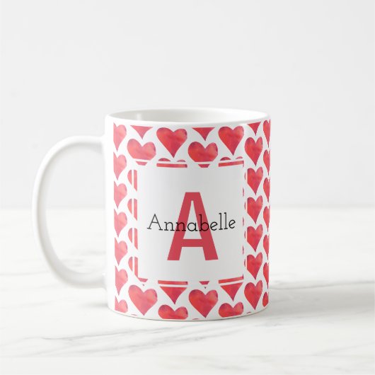 Mug Rouge de monogramme personnalisé par motif de (Gauche)