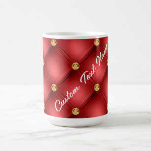 Mug Rouge Diamant doré Tufted Nom de texte personnalis