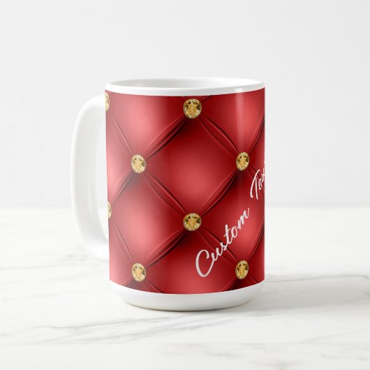 Mug Rouge Diamant doré Tufted Nom de texte personnalis (Devant gauche)