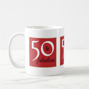 Mug Rouge et blanc 50 et Fabuleux fête d'anniversaire