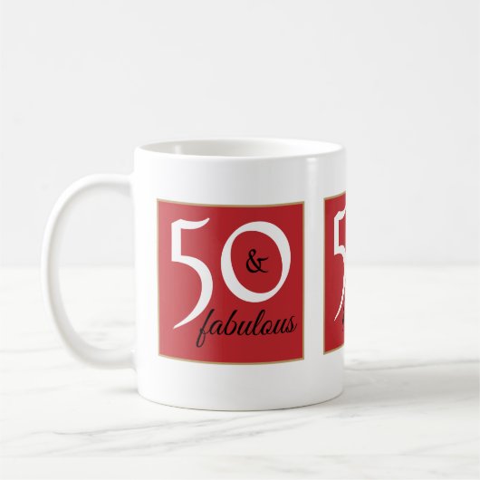 Mug Rouge et blanc 50 et Fabuleux fête d'anniversaire (Gauche)