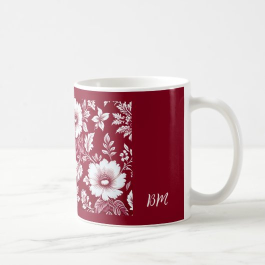 Mug rouge et blanc élégant vintage Floral (Droite)