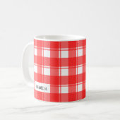 Mug Rouge et blanc modifiable rayé ou carreauté de cam (Devant gauche)