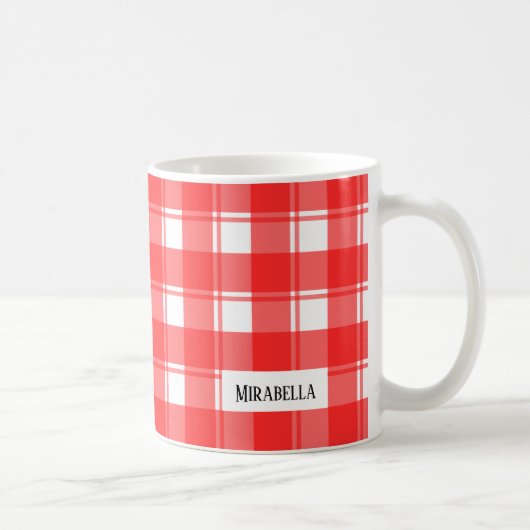 Mug Rouge et blanc modifiable rayé ou carreauté de cam (Droite)
