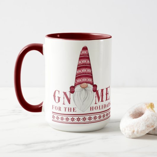 Mug Rouge et blanc nordique | Gnome Pour les fêtes (Avec donut)