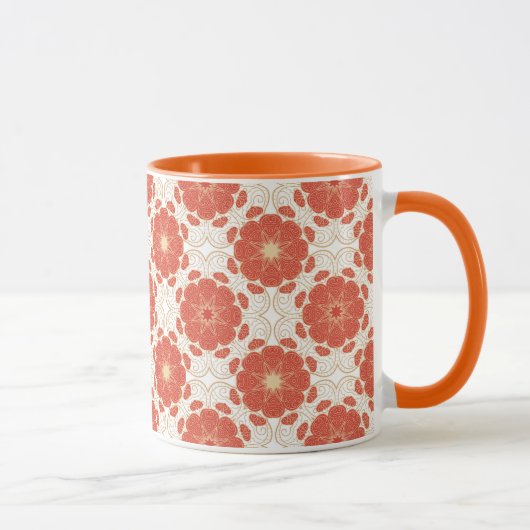 Mug Rouge et motif floral de dentelle d'or (Droite)