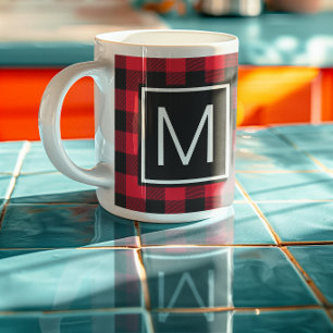 Mug Rouge et Noir Monogramme à carreaux de bison