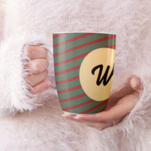 Mug Rouge et vert rayé Rétro Monogramme personnalisé