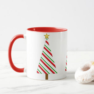 Mug Rouge et vert rayures Arbre de Noël moderne