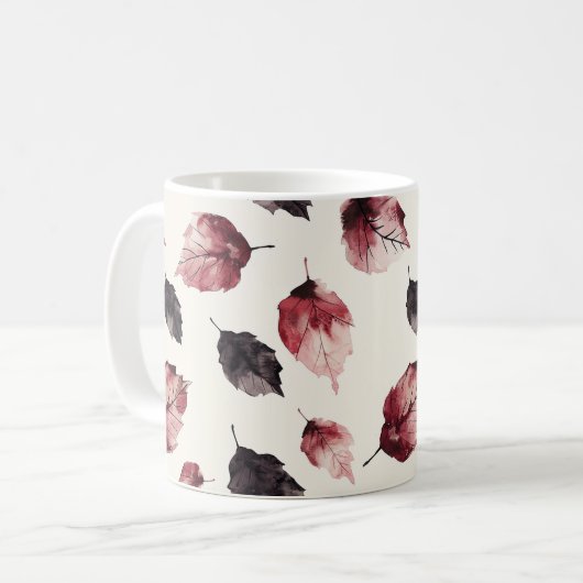 Mug Rouge Fard Feuilles Noires (Devant gauche)
